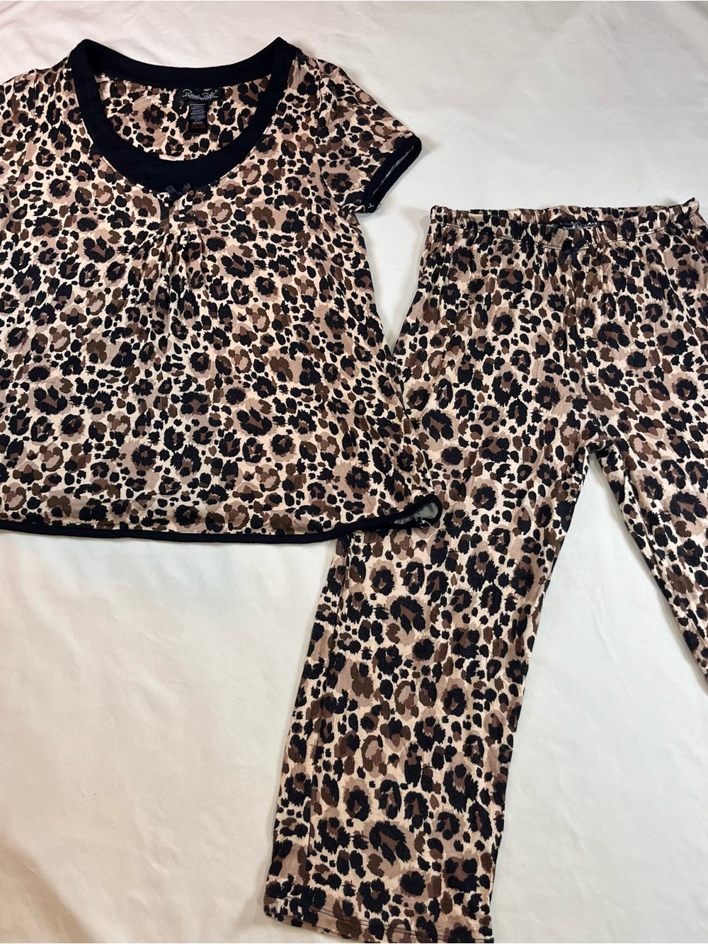 Rene Rofe Y2K Sleepwear Women’s 2-Piece Leopard Print Knit Pajama Set Size S